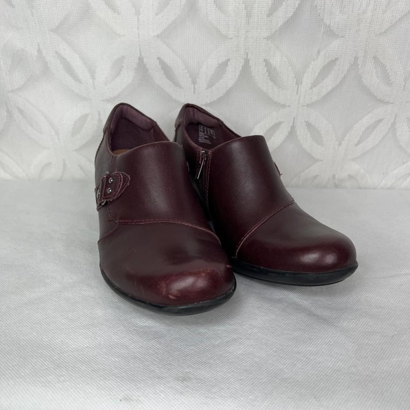 Clarks Women's Genette Vista Boot Size 9 Block Heel Shootie Burgundy Leather - Picture 6 of 8